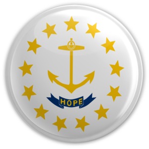 An image of Rhode Island&#039;s flag on a badge.