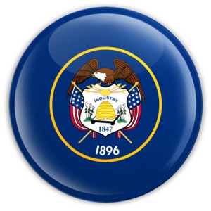 An image of Utah&#039;s flag on a badge.