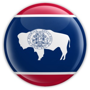 An image of Wyoming&#039;s flag on a badge.
