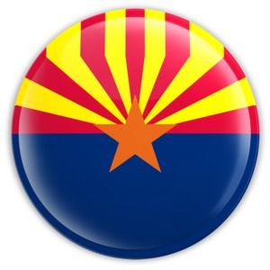An image of Arizona&#039;s flag on a badge.