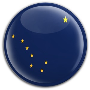 An image of Alaska&#039;s flag on a badge.