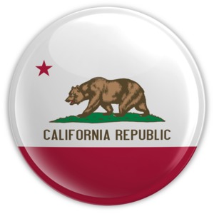 An image of California&#039;s flag on a badge.