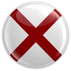 An image of Alabama&#039;s flag on a badge.