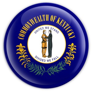 An image of  Kentucky&#039;s flag on a badge.