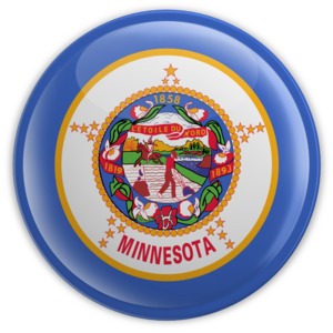 An image of  Minnesota&#039;s flag on a badge.