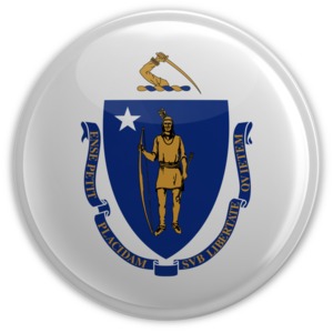 An image of Massachusetts&#039; flag on a badge.