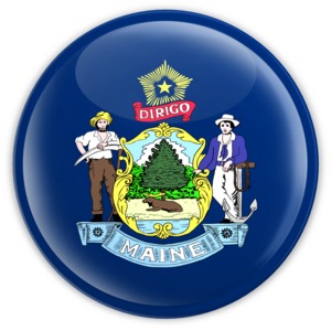 An image of  Maine&#039;s flag on a badge.
