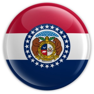 An image of Missouri&#039;s flag on a badge.