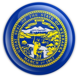 An image of Nebraska&#039;s flag on a badge.