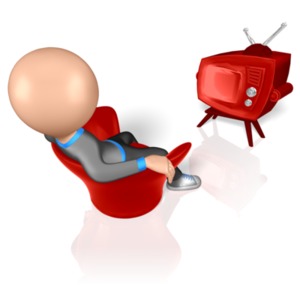 A stick figure sits slumped in a chair watching a retro-style television.