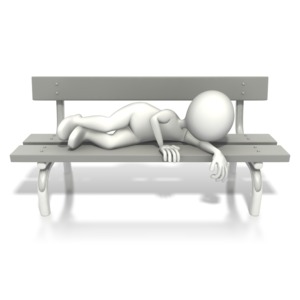 An image of a stick figure resting on a park bench.
