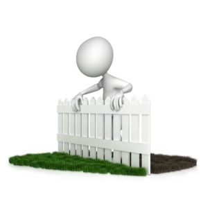 A stick figure longs for their grass to look as green as it does on the other side of the fence.  This clip art images display the concept of envying something.