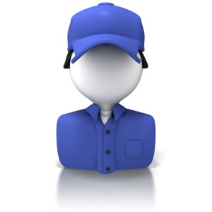 A bust of a 3D figure wearing a button up shirt and a cap.  This icon could be used to represent shipping or delivery person.