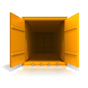 An image from the front of an open empty cargo container.
