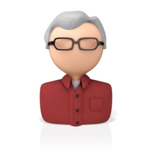 A 3D figure bust icon wearing a button up shirt and glasses.
