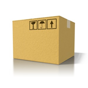 A single cardboard box closed and sealed with tape.