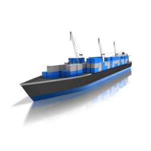 A cargo ship laden with shipping containers.