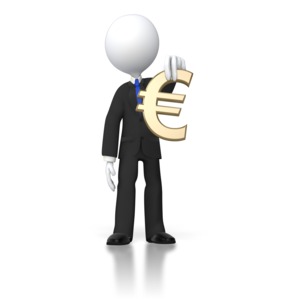 A boss stick figure holds a golden Euro symbol. 