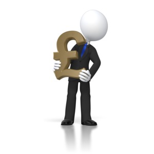 A boss stick figure holds a golden Pound symbol. 