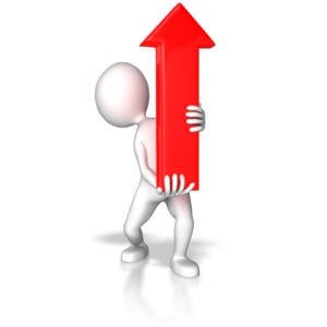 A stick figure uses a read arrow to emphasize a point.