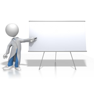 An image of a doctor or nurse holding a pen pointing at a blank board.  The dry erase board is blank and has room to add your own text. 