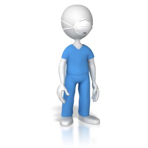 An image of a nurse or doctor standing with a protective mask.