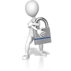A stick figure holding a lock.