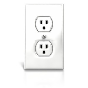 An image of the front of an electrical outlet.