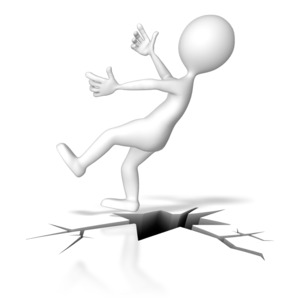 A stick figure is shown falling back into a hole in the ground.