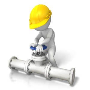 An image of a stick figure turning a valve on a pipe.