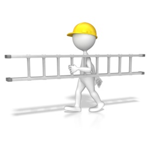 A stick figure carrying his ladder to the work site.