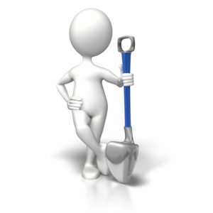 An image of a stick figure holding a shovel by side.