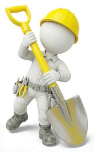 Download this Presentation Clipart of a construction worker with a shovel for effective visuals in construction-themed presentations.