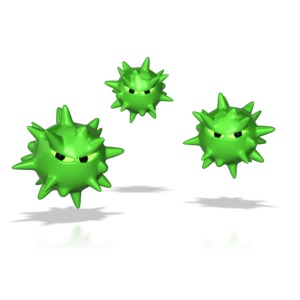 This clip art image shows three virus, germs or spores with sly angry looking eyes.