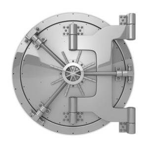 This clip art image shows a locked and secure vault.