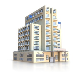 This clip art image shows a hotel resort.
