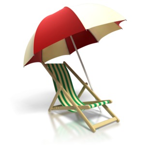 An image of a beach chair and umbrella.