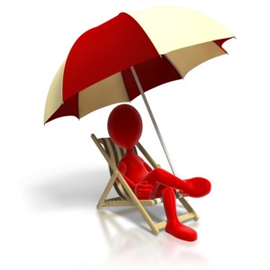 An image of a stick figure relaxing the shade in a beach chair.