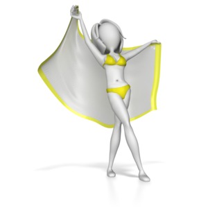 This beach stick figure stretches out a blanket wrap behind her head.