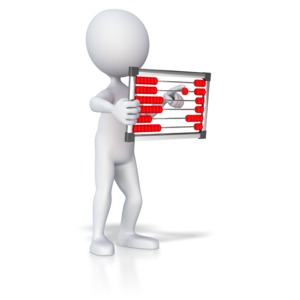 This clip art shows a stick figure using an abacus to do calculations.