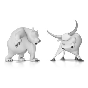 This clip art shows a bear and a bull ready to do battle.