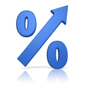 A percentage symbol with an arrow in the middle