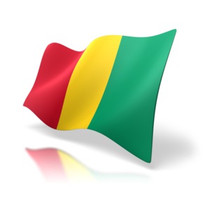 The national flag of Guinea at a perspective angle.