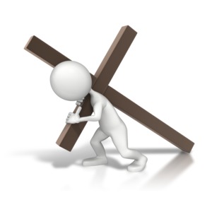 An image of a stick figure carrying a large cross.