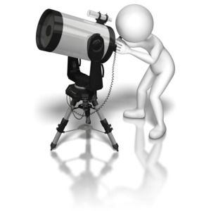 A stick figure looks through a powerful telescope into the heavens above.