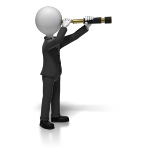 An image of a stick figure holding a spyglass looking out.