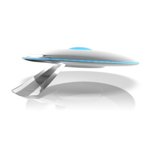 This clip art image shows a alien spacecraft with its dock door open.