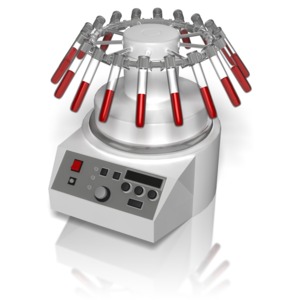 A centrifuge spins test tubes filled with blood.