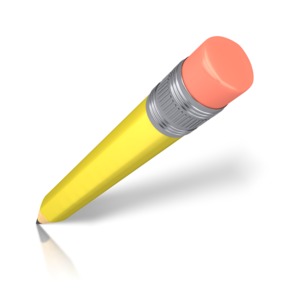 This clip art image shows a single pencil at an angle.