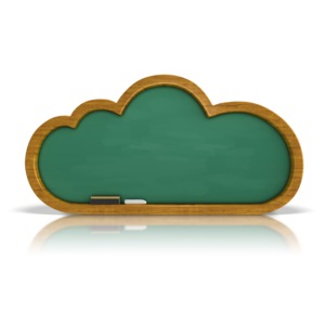 This clip art shows a chalkboard in the shape of a computing cloud